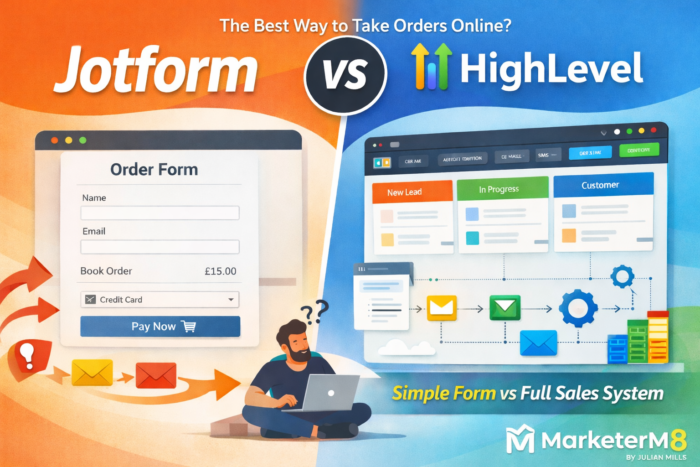 using simpel webforms to tak orders. how does highlevel and jotform compare